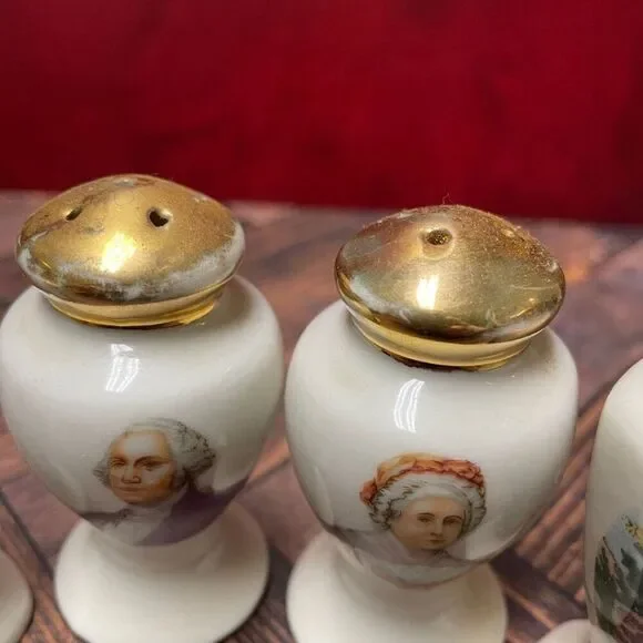 Vintage 1950s Souvenir Colonial Salt & Pepper Shakers (Set of 4) Pres.Washington - Picture 7 of 13